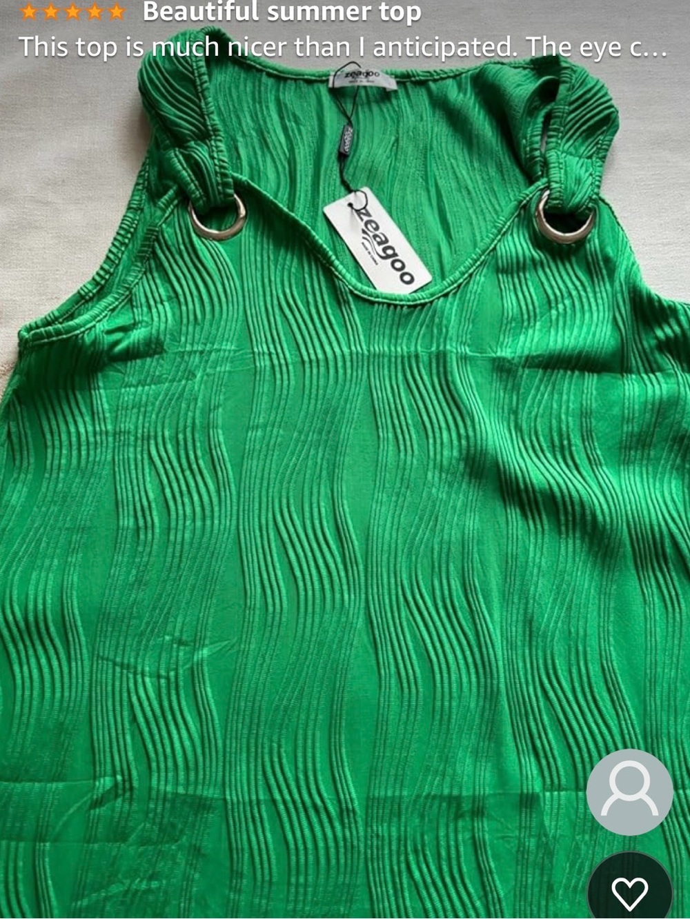 Zeagoo -  Green Textured Tank Top with Grommet Detail size Large